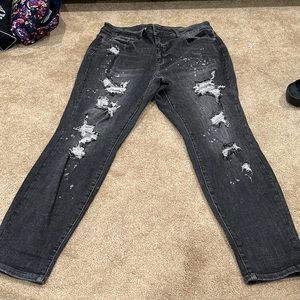 Judy blues size 16W black acid wash distressed jeans .